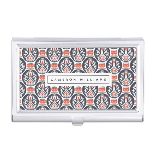 Add Your Name  Floral Turkey Folk Art Pattern Business Card Case