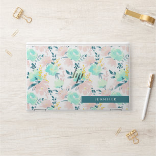 Add Your Name   Floral Watercolor Pattern HP Laptop Skin