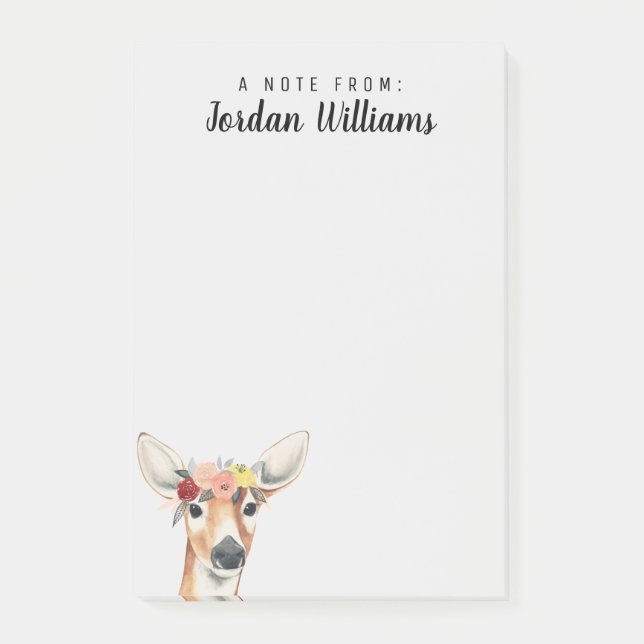 Add Your Name | Flower Crown Forester Deer Post-it Notes (Front)