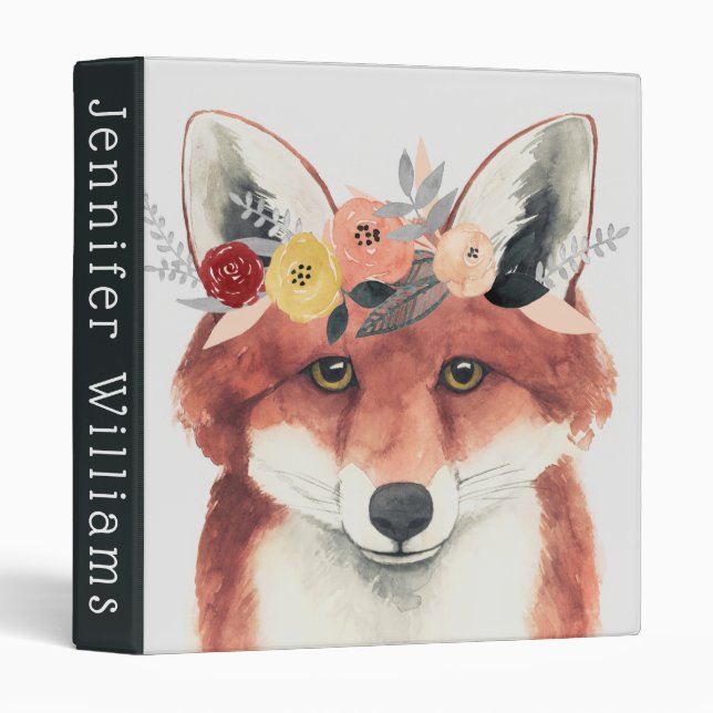 Add Your Name | Flower Crown Forester Fox 3 Ring Binder (Front/Spine)