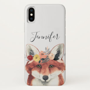 Add Your Name   Flower Crown Forester Fox iPhone X Case