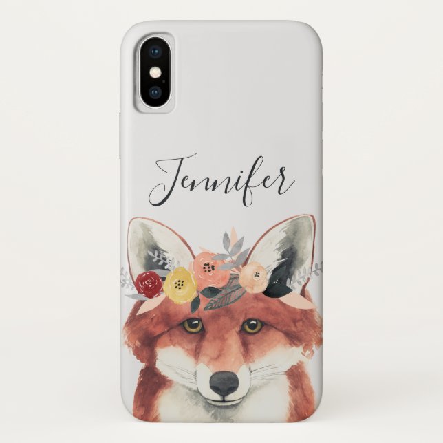 Add Your Name | Flower Crown Forester Fox Case-Mate iPhone Case (Back)