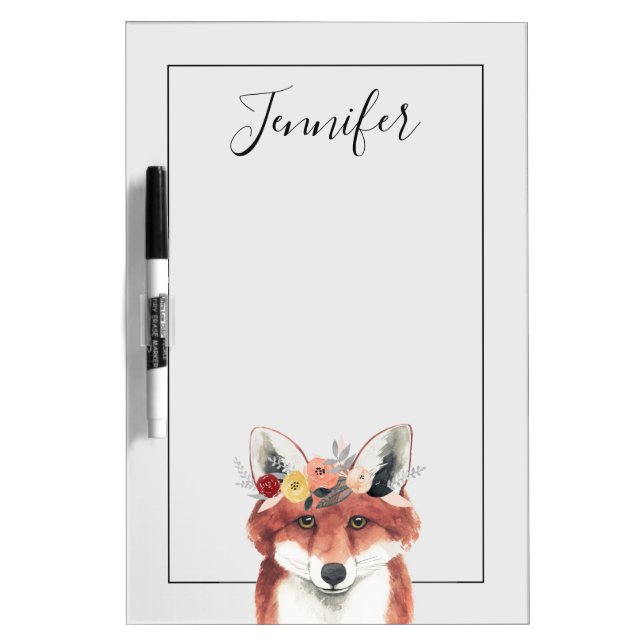 Add Your Name | Flower Crown Forester Fox Dry Erase Board (Front)