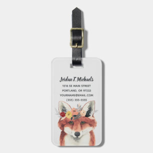 Add Your Name Flower Crown Forester Fox Luggage Tag