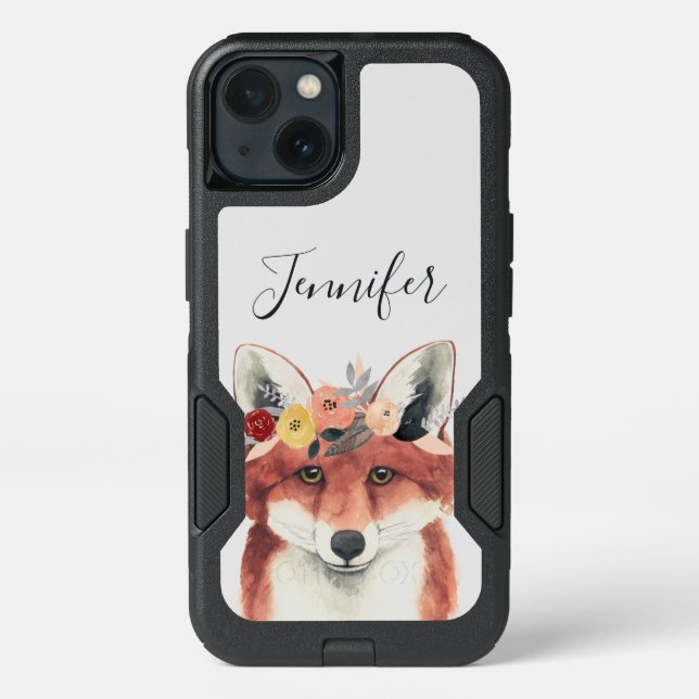 Add Your Name | Flower Crown Forester Fox Otterbox iPhone Case (Back)