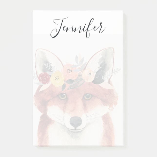 Add Your Name | Flower Crown Forester Fox Post-it Notes (Front)