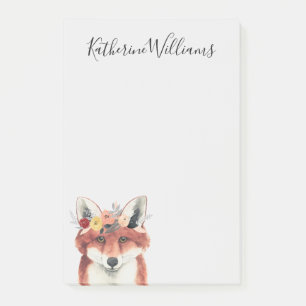 Add Your Name Flower Crown Forester Fox Post-it Notes