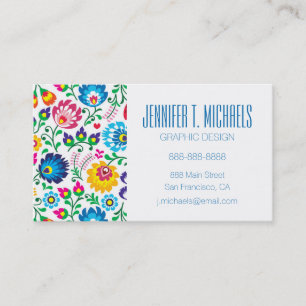 Add Your Name   Folk Art Flower Pattern Business Card