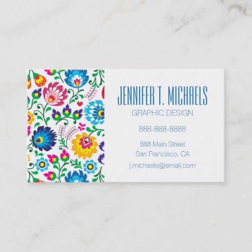 Add Your Name  Folk Art Flower Pattern Business Card