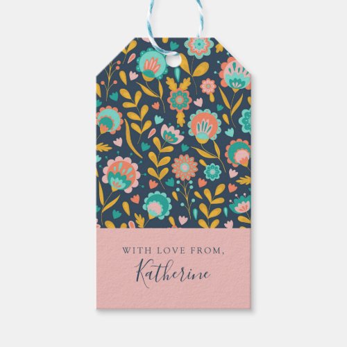 Add Your Name  Folk Art Flower Pattern Gift Tags