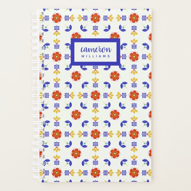 Add Your Name | Folk Art Neon Flower Geometric Planner (Front)