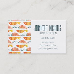 Add Your Name   Folk Art Swimming Fish Pattern Business Card