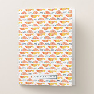 Add Your Name Folk Art Swimming Fish Pattern Pocket Folder