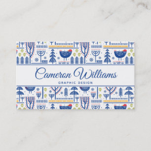 Add Your Name   Folk Art Winter Bird Pattern Business Card