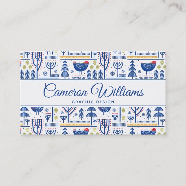 Add Your Name | Folk Art Winter Bird Pattern Business Card (Front)