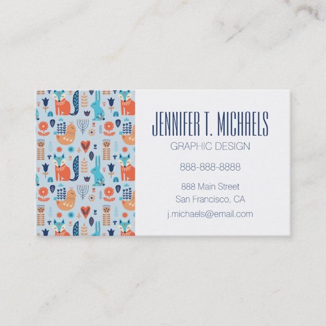 Add Your Name | Folk Art Woodland Animal Pattern Business Card (Front)