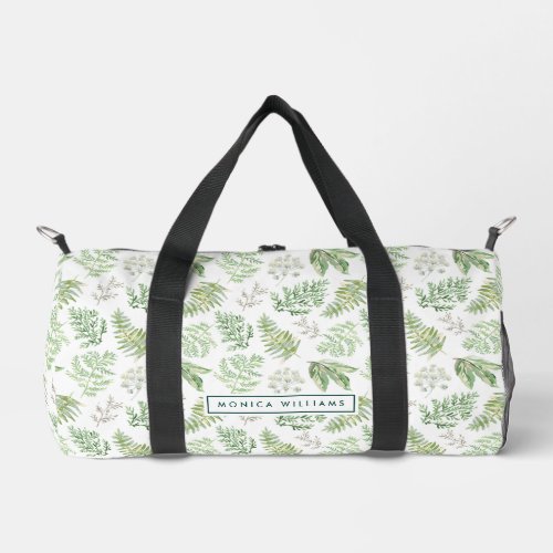 Add Your Name  Forest Greenery Pattern Duffle Bag