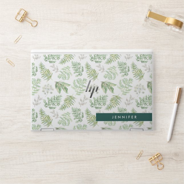 Add Your Name | Forest Greenery Pattern HP Laptop Skin (Desk)