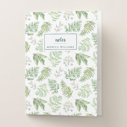 Add Your Name  Forest Greenery Pattern Pocket Folder