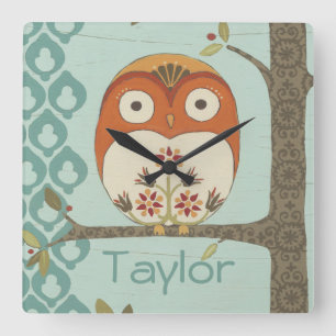 Add Your Name   Forest Whimsy I Square Wall Clock