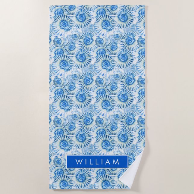 Add Your Name | Fun Shell Pattern Beach Towel (Front)
