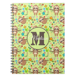 Add Your Name   Funny Floral Sloth Pattern Notebook