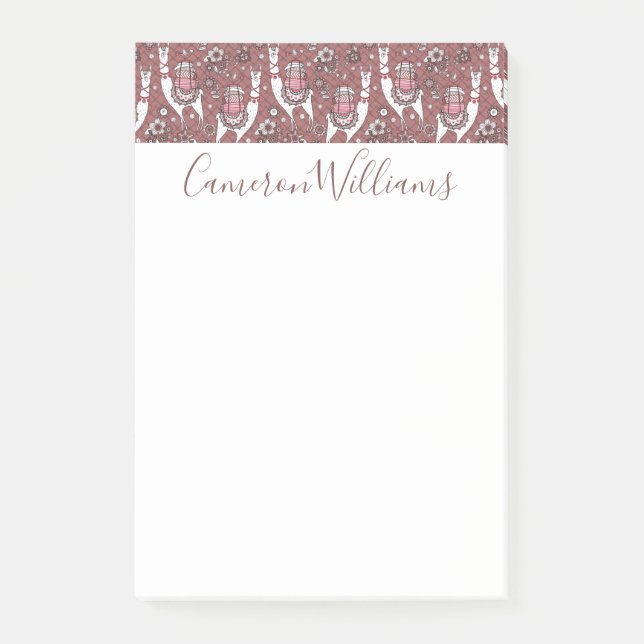 Add Your Name | Funny Llamas Pattern Post-it Notes (Front)