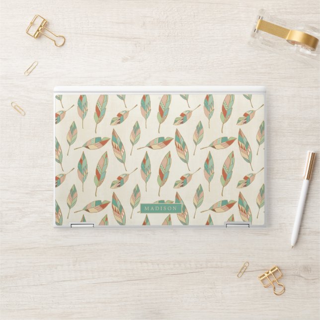 Add Your Name | Geometric Feather Pattern HP Laptop Skin (Desk)