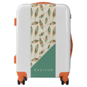 Add Your Name   Geometric Feather Pattern Luggage