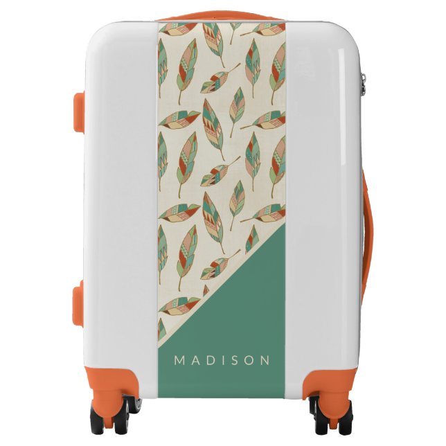 Add Your Name | Geometric Feather Pattern Luggage (Front)