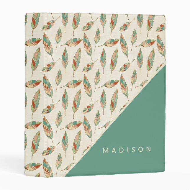 Add Your Name | Geometric Feather Pattern Mini Binder (Front/Spine)