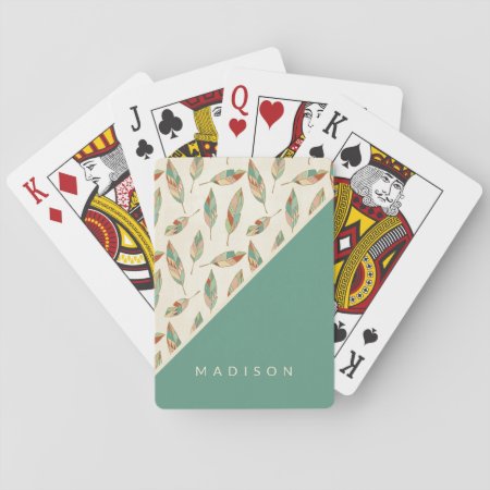 Add Your Name | Geometric Feather Pattern Playing Cards