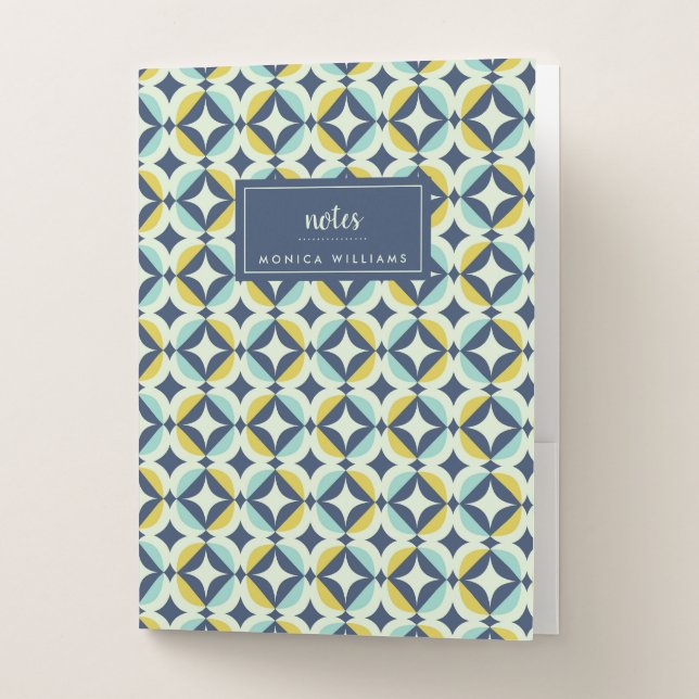 Add Your Name | Geometric Gold & Blue Pattern Pocket Folder (Front)