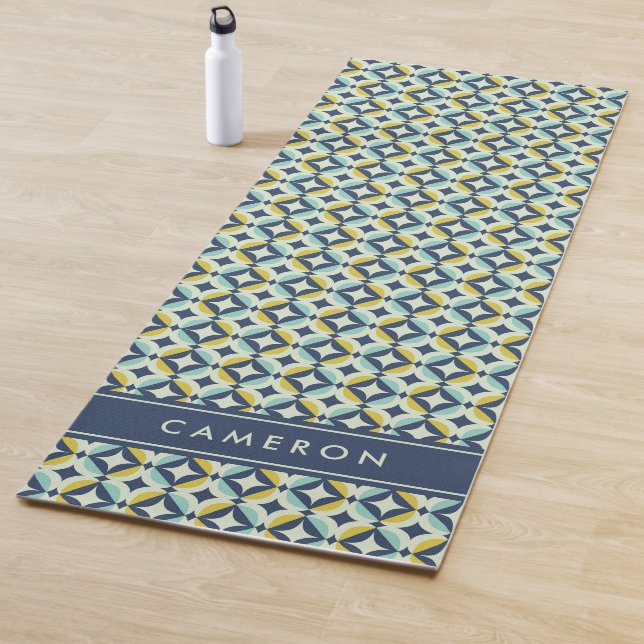 Add Your Name | Geometric Gold & Blue Pattern Yoga Mat (In Situ)