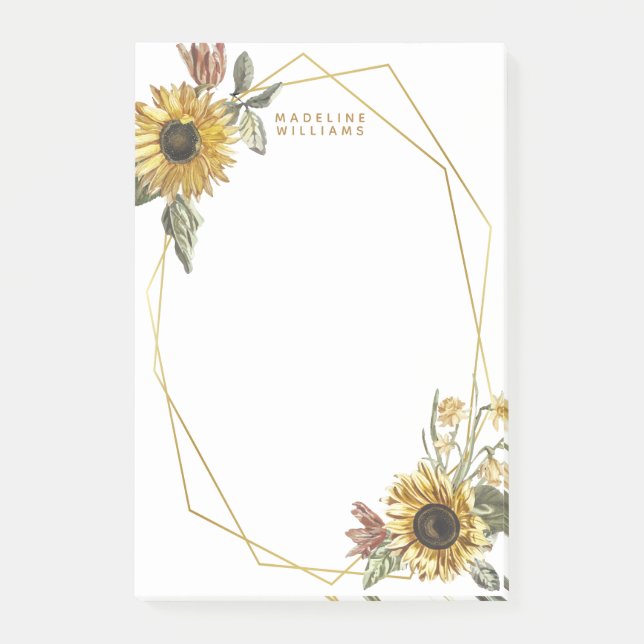 Add Your Name | Geometric Sunflowers Post-it Notes (Front)