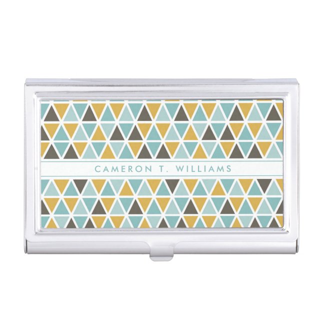 Add Your Name | Geometric Triangle Pattern Business Card Case (Front)