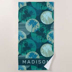 Add Your Name Geometric Tropical Palm Trees Beach Towel