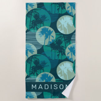 Add Your Name | Geometric Tropical Palm Trees Beach Towel