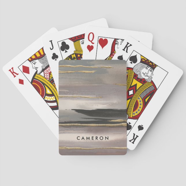 Add Your Name | Gilded Morning Fog II Poker Cards (Back)