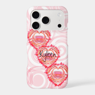 Add Your Name Girly Pink Swirls Tattered Heart iPhone 17 Pro Case