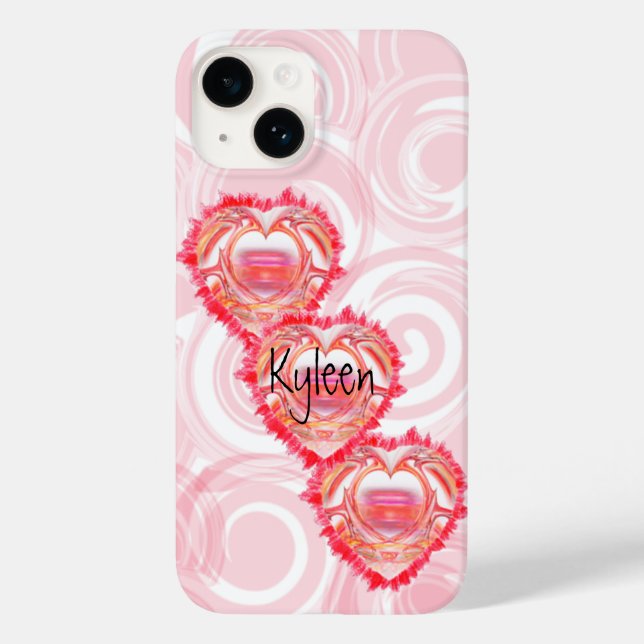 Add Your Name Girly Pink Swirls Tattered Heart Case-Mate iPhone Case (Back)