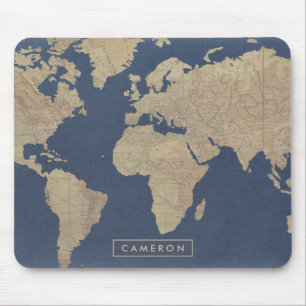 Add Your Name Gold and Blue World Map Mouse Pad