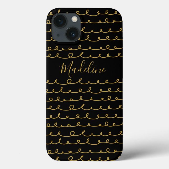 Add Your Name | Gold Doodle Pattern Case-Mate iPhone Case (Back)