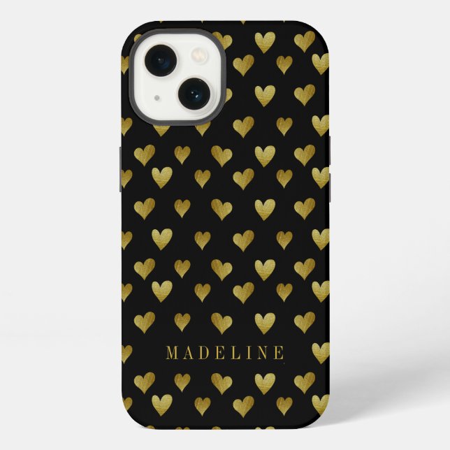 Add Your Name | Gold Heart Pattern Iphone Case (Back)