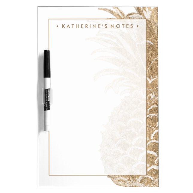 Add Your Name | Gold Tropical Pinneapple Dry-Erase Board (Front)