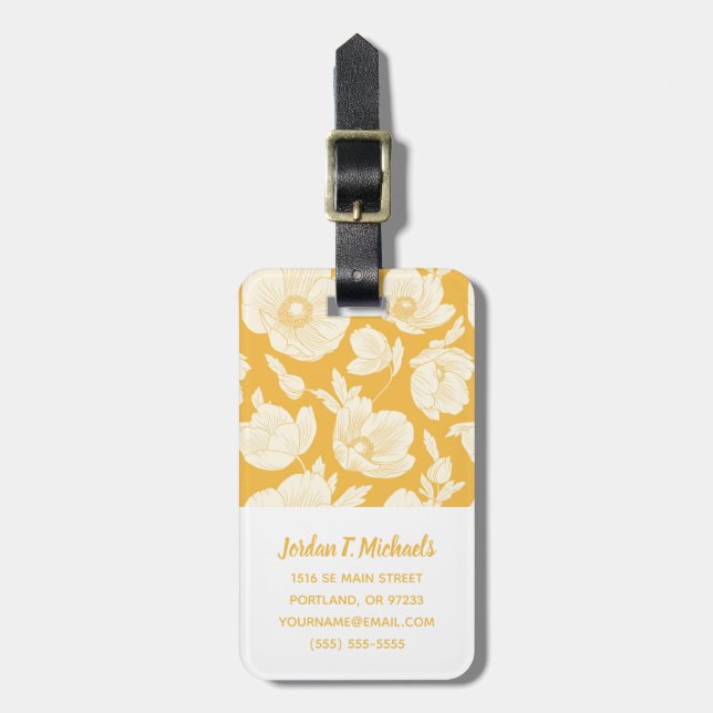 Add Your Name | Golden Flower Pattern Luggage Tag (Front Vertical)