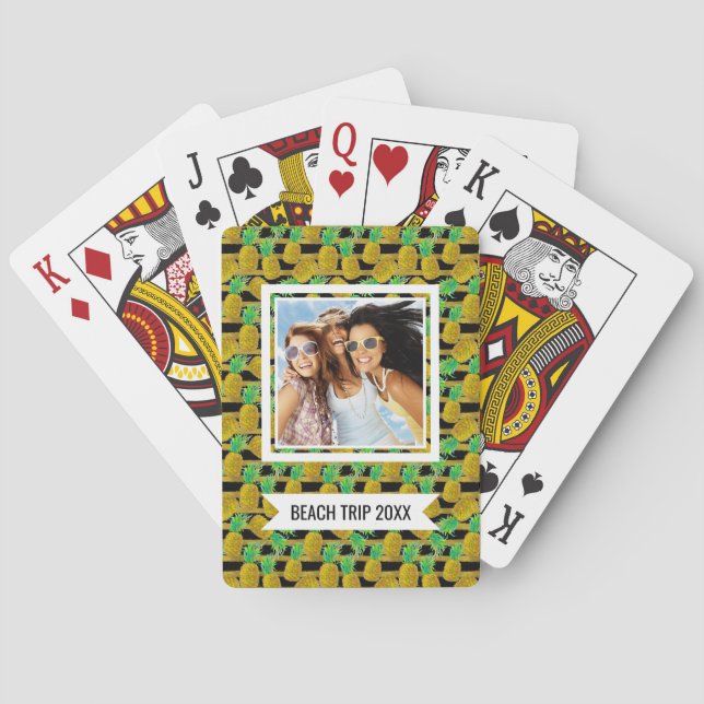 Add Your Name | Golden Pineapples On Stripes | Poker Cards (Back)