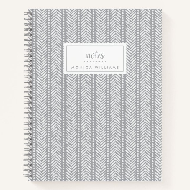 Add Your Name | Gray Hand Drawn Chevron Pattern Notebook (Front)