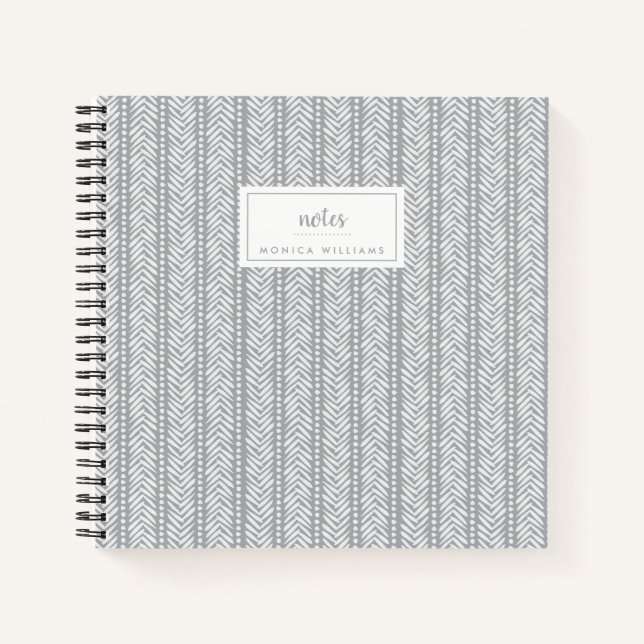 Add Your Name | Gray Hand Drawn Chevron Pattern Notebook (Front)