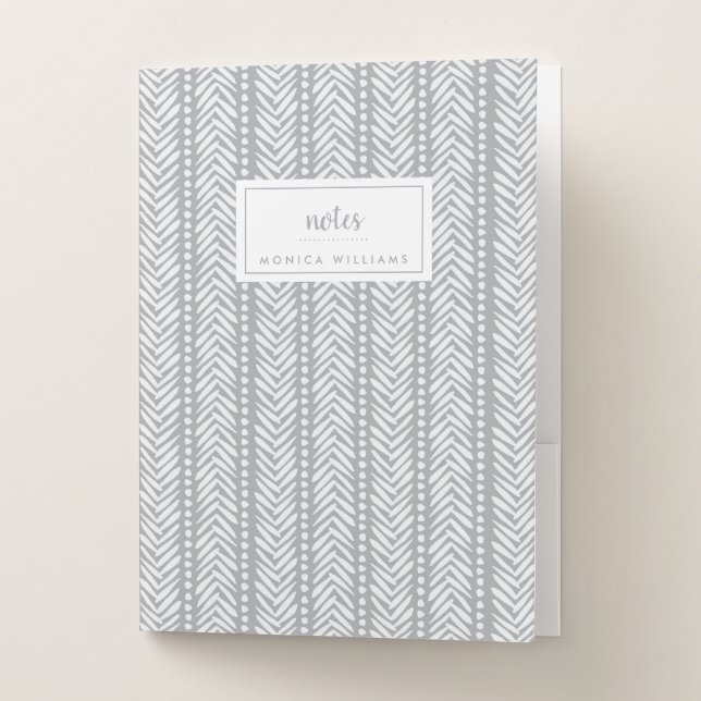 Add Your Name | Gray Hand Drawn Chevron Pattern Pocket Folder (Front)